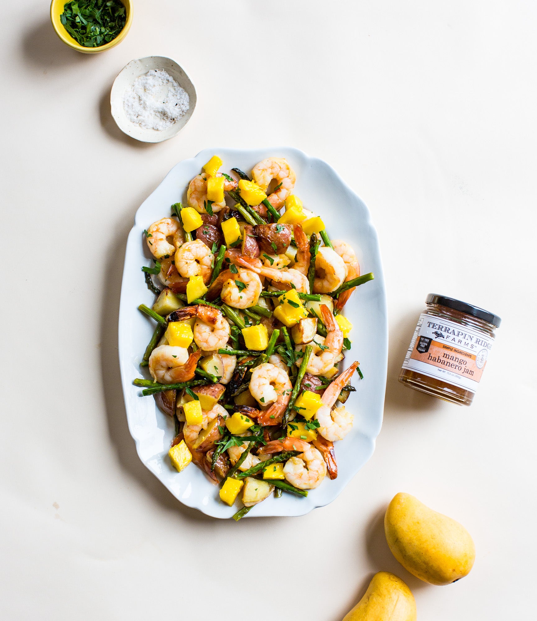 One Pan Mango Habanero Shrimp and Asparagus with Terrapin Ridge Farms Mango Habanero Jam One Pan Mango Habanero Shrimp and Asparagus with Terrapin Ridge Farms Mango Habanero Jam
